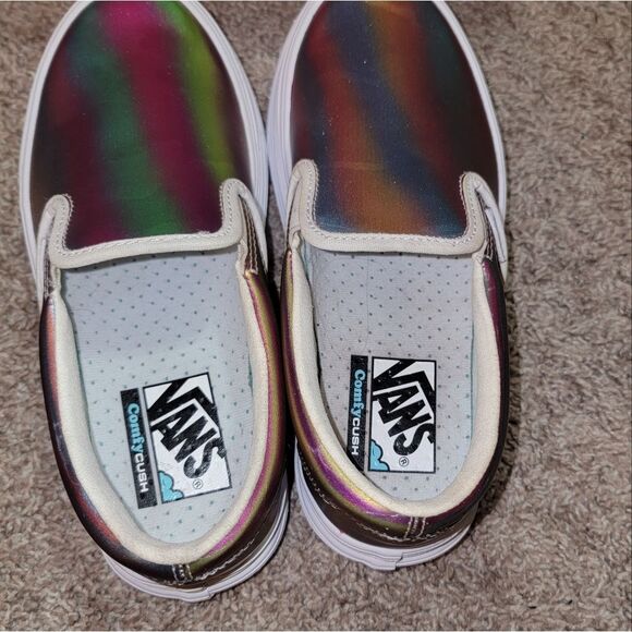 Vans Platform Iridescent Metallic Rainbow ComfyCush Slip On Shoes Size Women 7